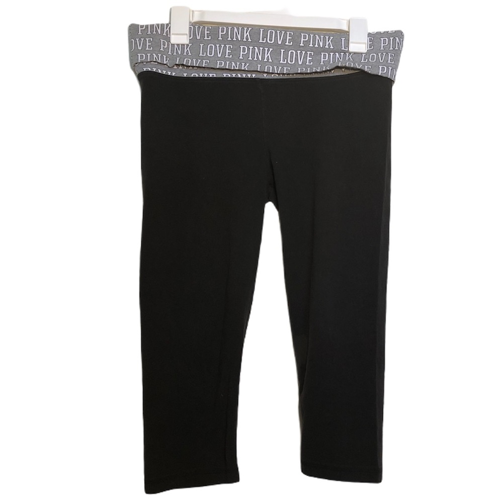 PINK Fold Over Yoga Leggings Black Grey Large